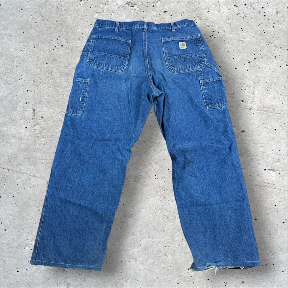 Carhartt FRB13DNM Flame Resistant Denim Jeans Men 38x32 Measure 38x30 Dungaree